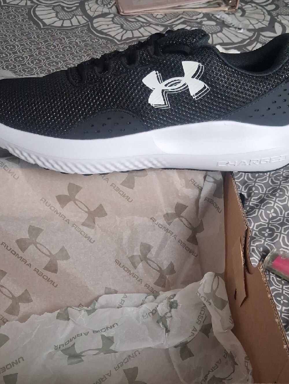 NWT and In Box Under Armour "Surge Charged" Black N White Athletic Mesh Shoes - Picture 4 of 9